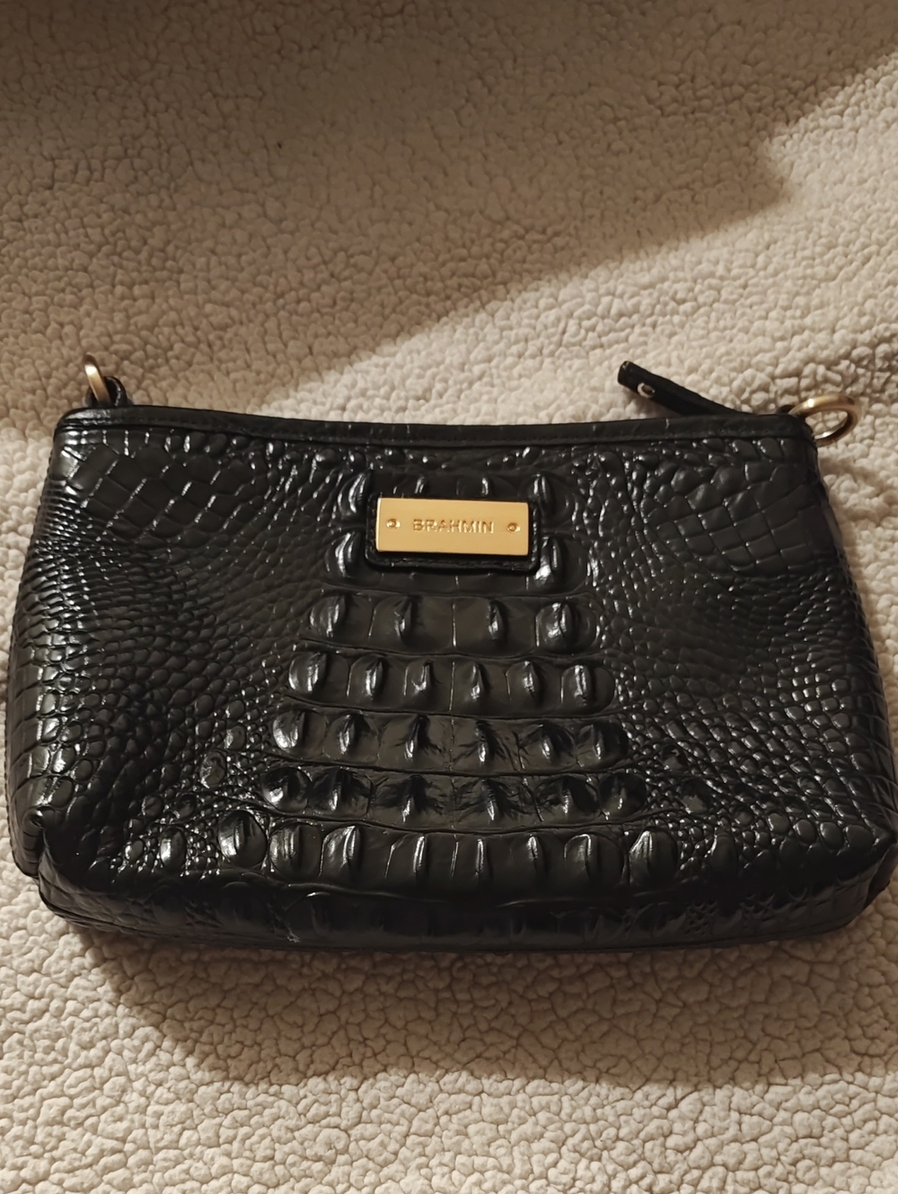 Brahmin Black Croc-Embossed Leather Crossbody Bag No Strap!!
